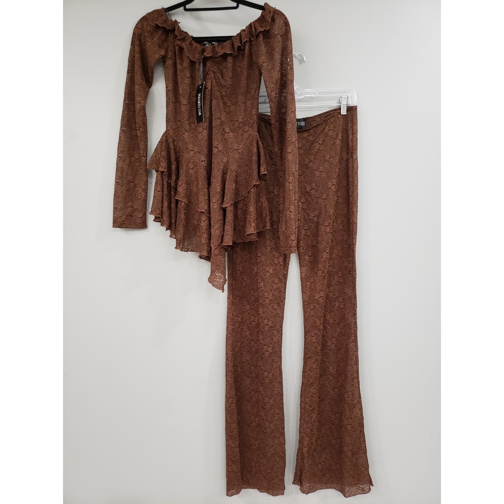 Dolls Kill current mood Brown Lace Flared Pants Lace Shirt Festival Rave Witchy